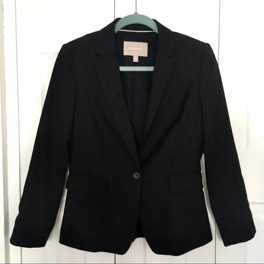 BANANA REPUBLIC black pinstripe Slim Fit blazer 6P